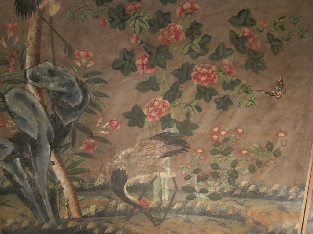 Set Of 5 Italian Chinese export Watercoloured Room Panels. In Good Condition In Madrid, ES
