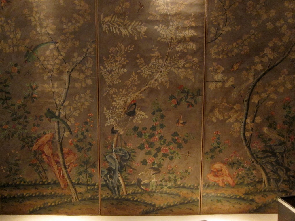 18th Century and Earlier Set Of 5 Italian Chinese export Watercoloured Room Panels.