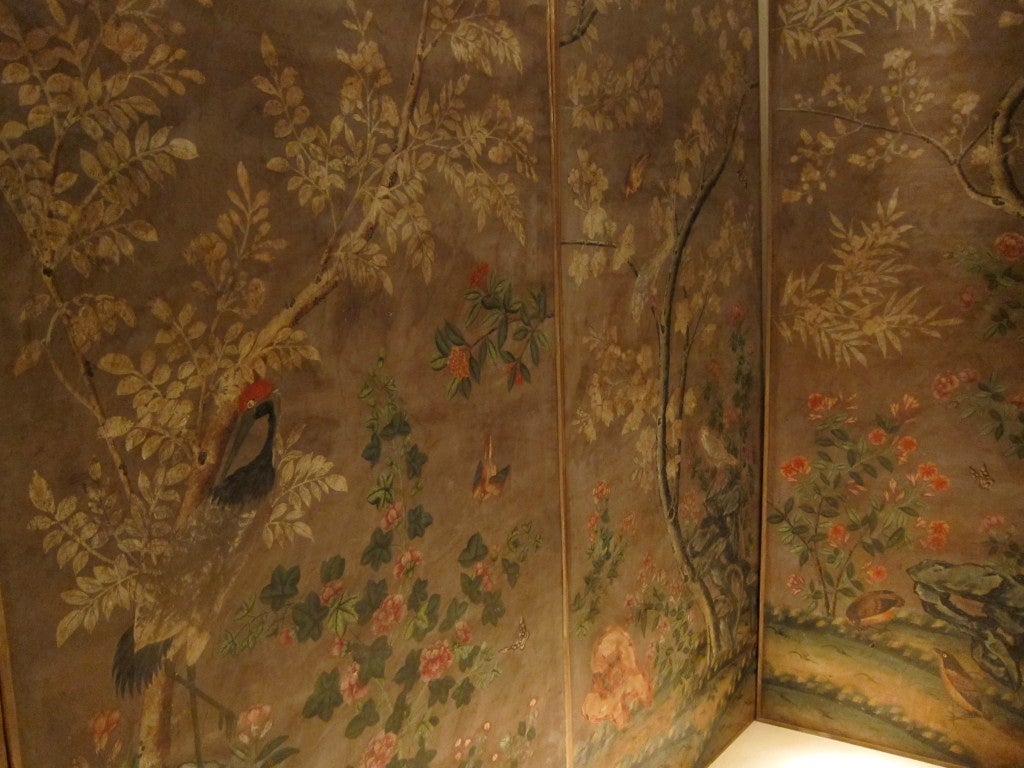 Set Of 5 Italian Chinese export Watercoloured Room Panels. 4