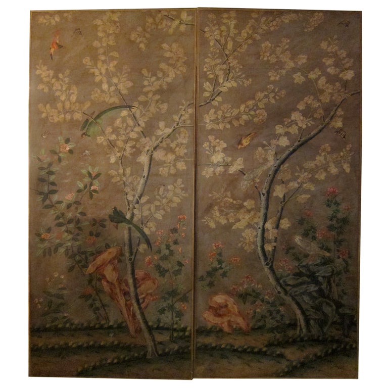 Set Of 5 Italian Chinese export Watercoloured Room Panels.