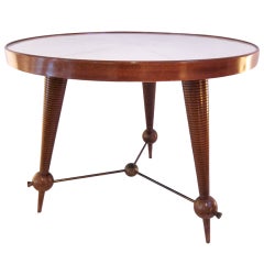 An Italian, Mahogany, Parchment And Brass Low Round Table.