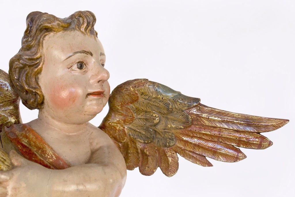 Pair of Carved Wooden Angels For Sale at 1stDibs