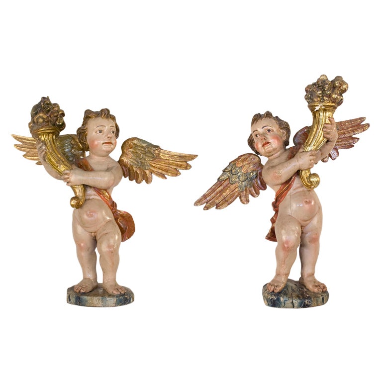 Pair of Carved Wooden Angels For Sale at 1stDibs