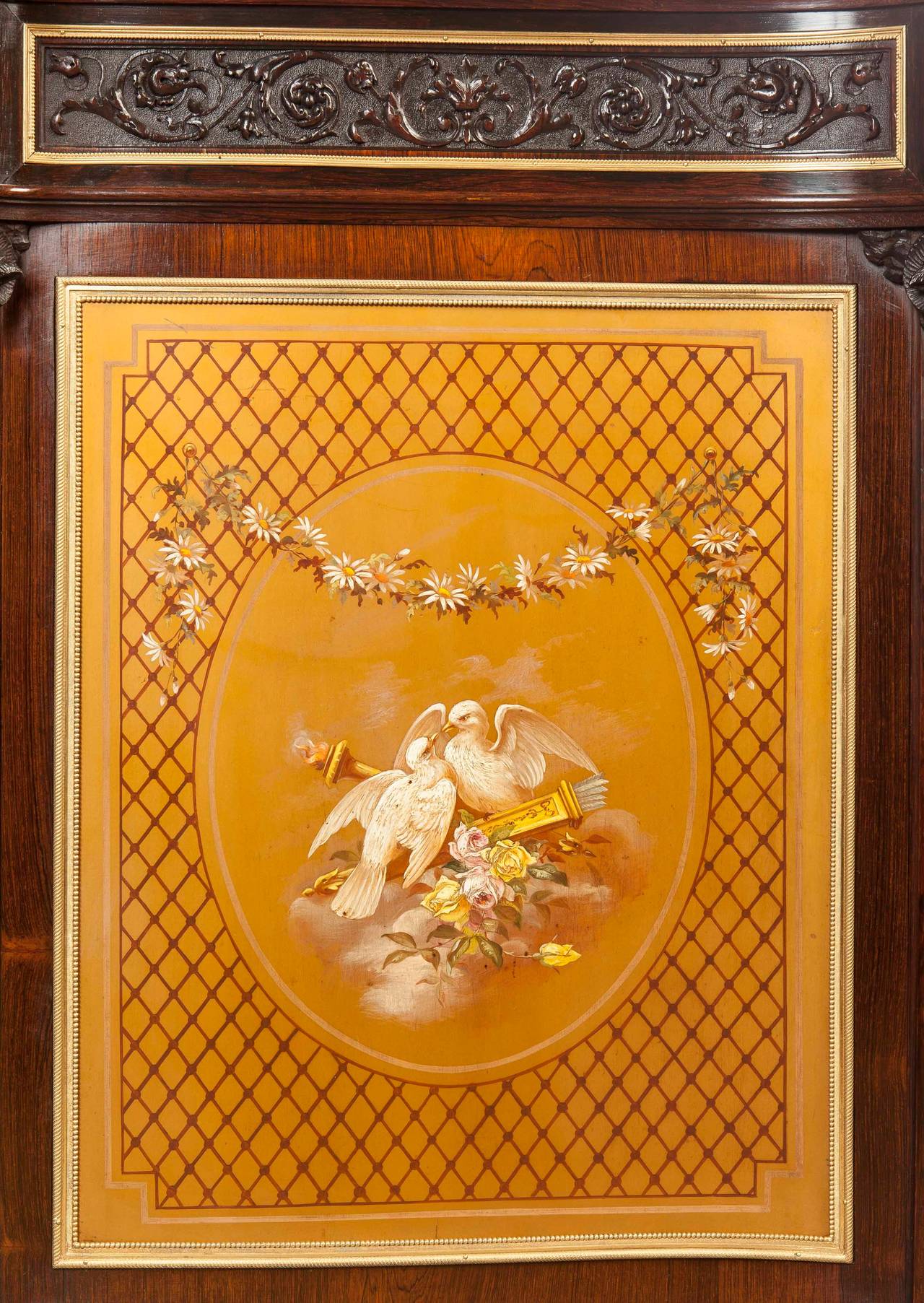 British 19th Century English Gold Polychrome Paneled Side Cabinet For Sale