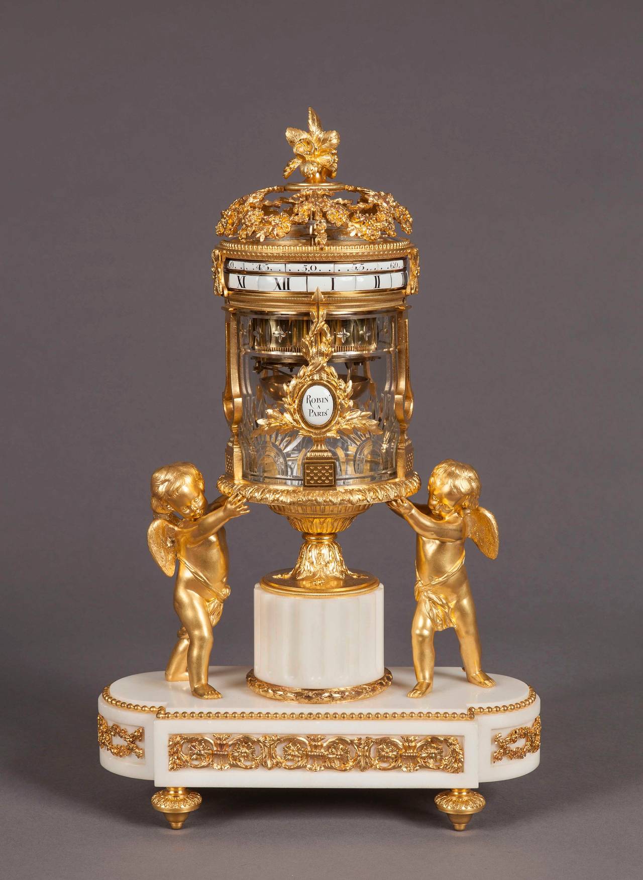 Antique Marble, Ormolu, and Glass French Mantle Clock