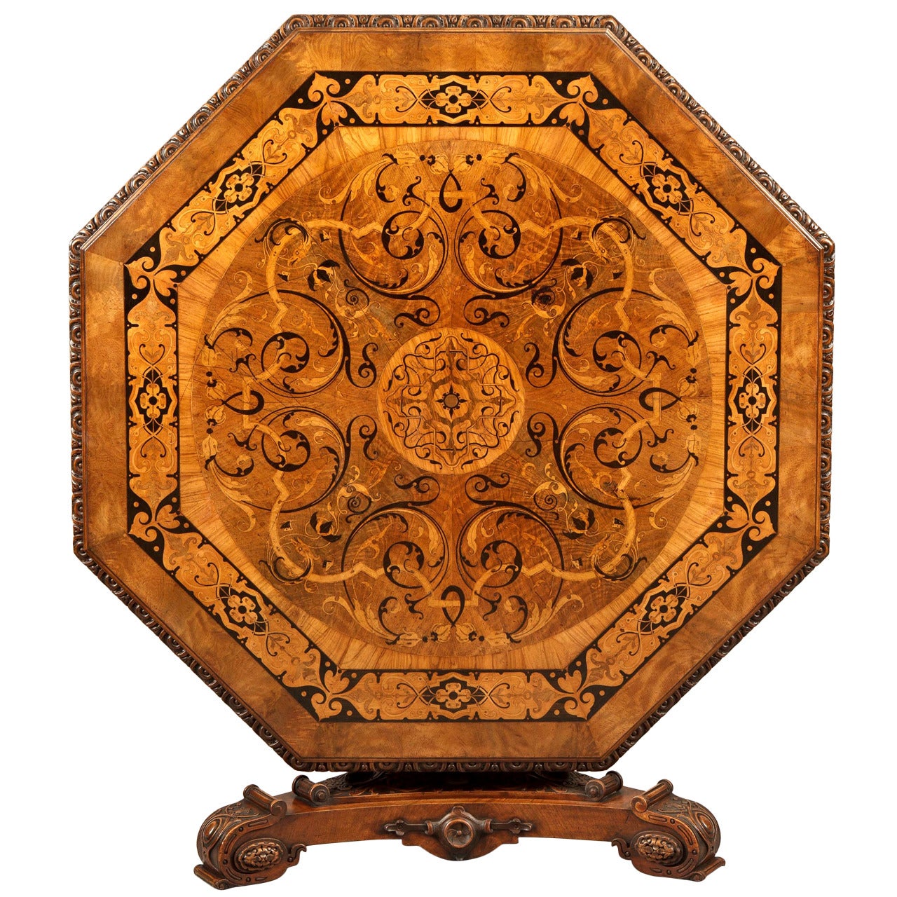 Antique Walnut Marquetry Octagonal Centre Table