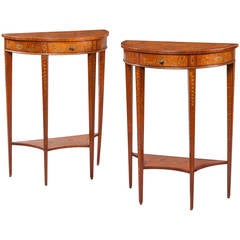 Pair of English Satinwood Console Tables in the Neoclassical Style 1