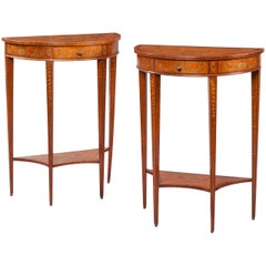 Pair of English Satinwood Console Tables in the Neoclassical Style