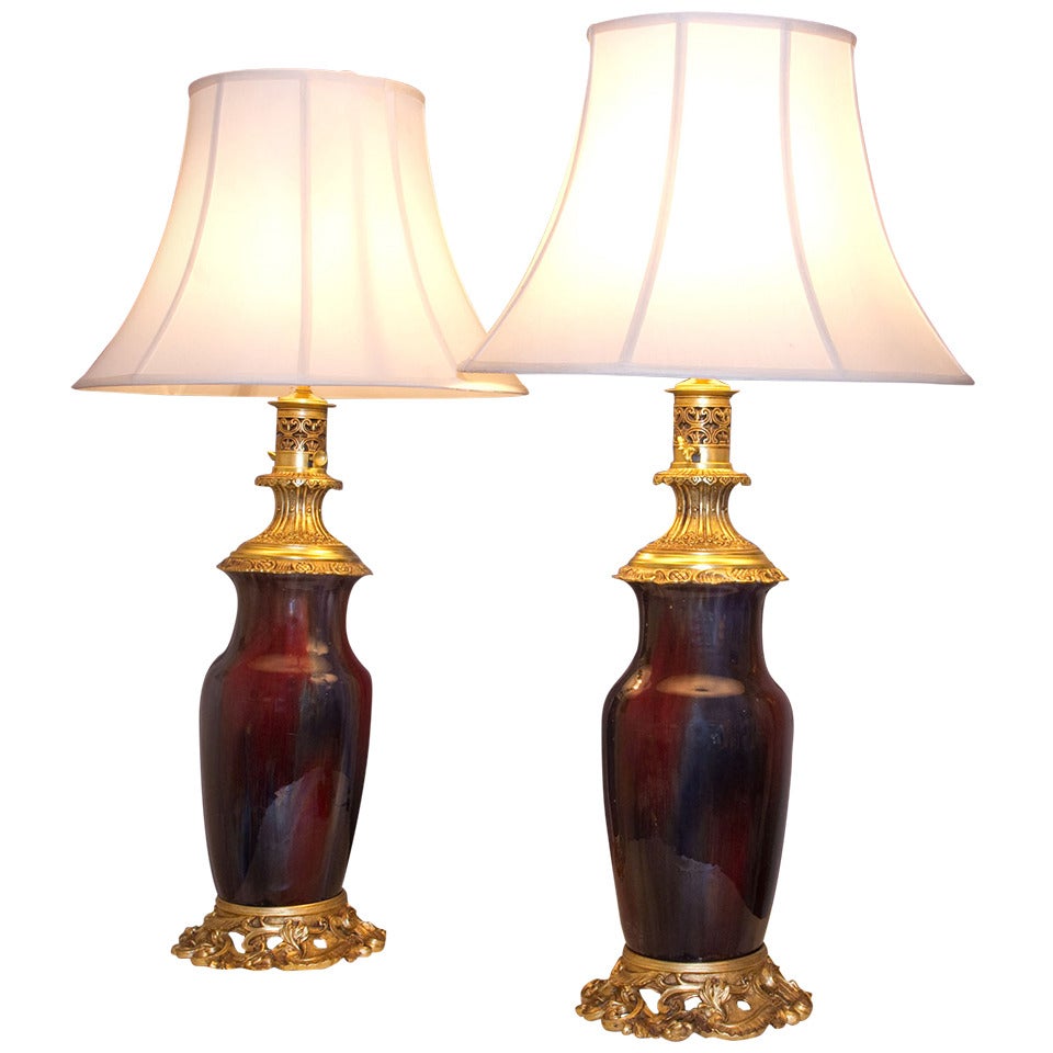 Pair of Chinese Red Flambe Sang de Boeuf Lamps