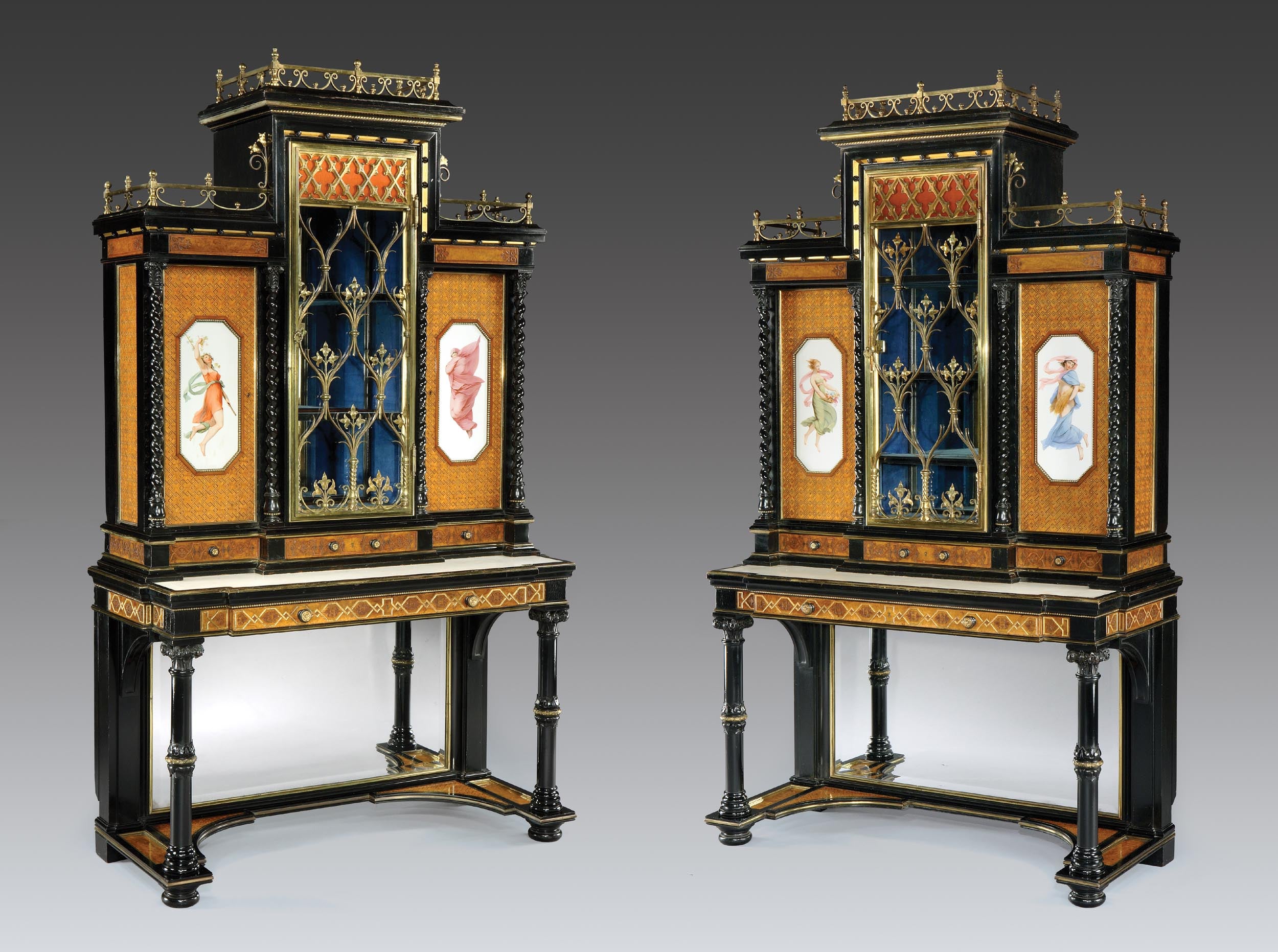 Pair of English Display Cabinets in the Renaissance Revival Style For Sale