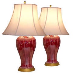 Pair Of Large Red 'Volcano' Flambe Tock Lamps