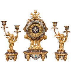 Antique French Mantle Clock Garniture in the Louis XVI Manner