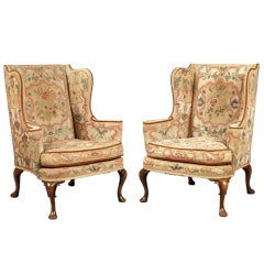 A Pair of Antique Wing Backed Armchairs In the mid-Georgian Manner