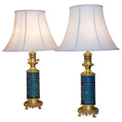 Pair of Chinese Blue Porcelain Lamps
