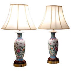 Pair of Chinese Famille Rose Lamps 12