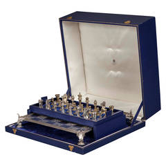 Vintage Boxed Silver Chess Set and Board Retailed by Asprey’s of London