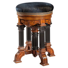English 19th Century Walnut and Ebony Swivel Stool 12