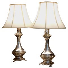 Pair of Antique Silver Plated Bronze Lamps
