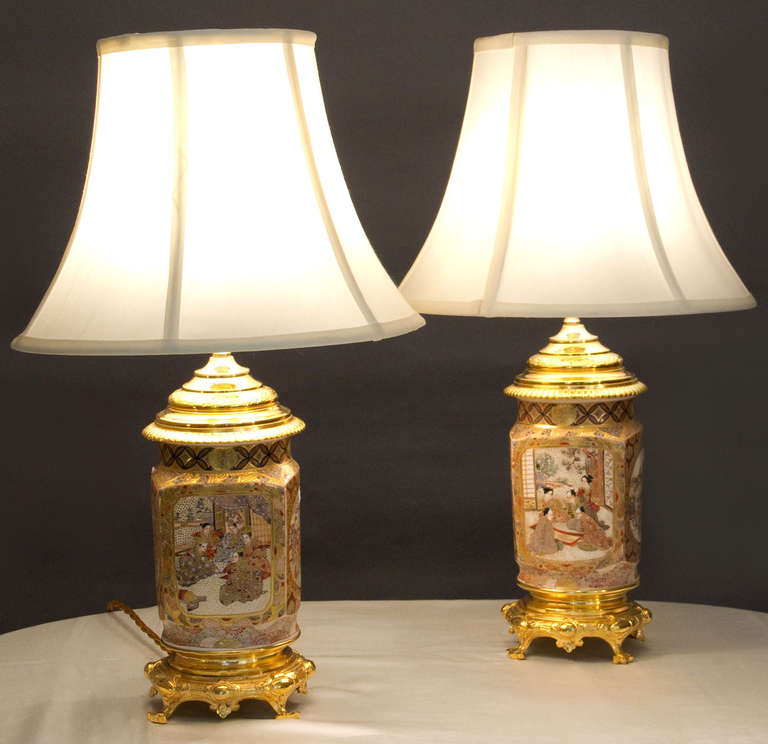 Pair of Antique Square Form Baluster Lamps