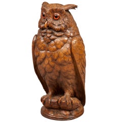 A Carved Black Forest Antique Owl of Exceptional Size