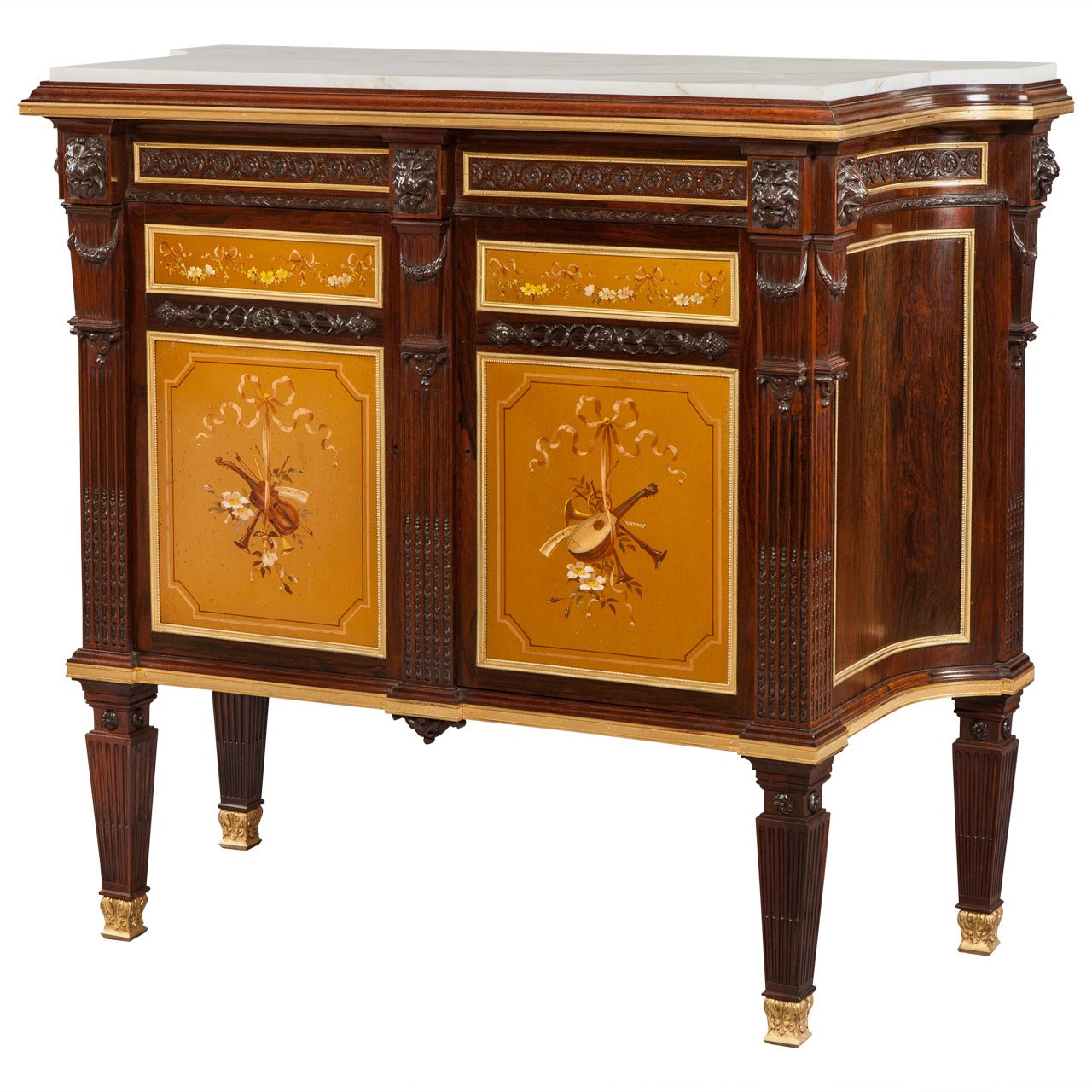 19th Century English Gold Polychrome Paneled Side Cabinet