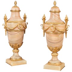 19th Century French Urns with Algerian Rose Onyx and Ormolu Mounts