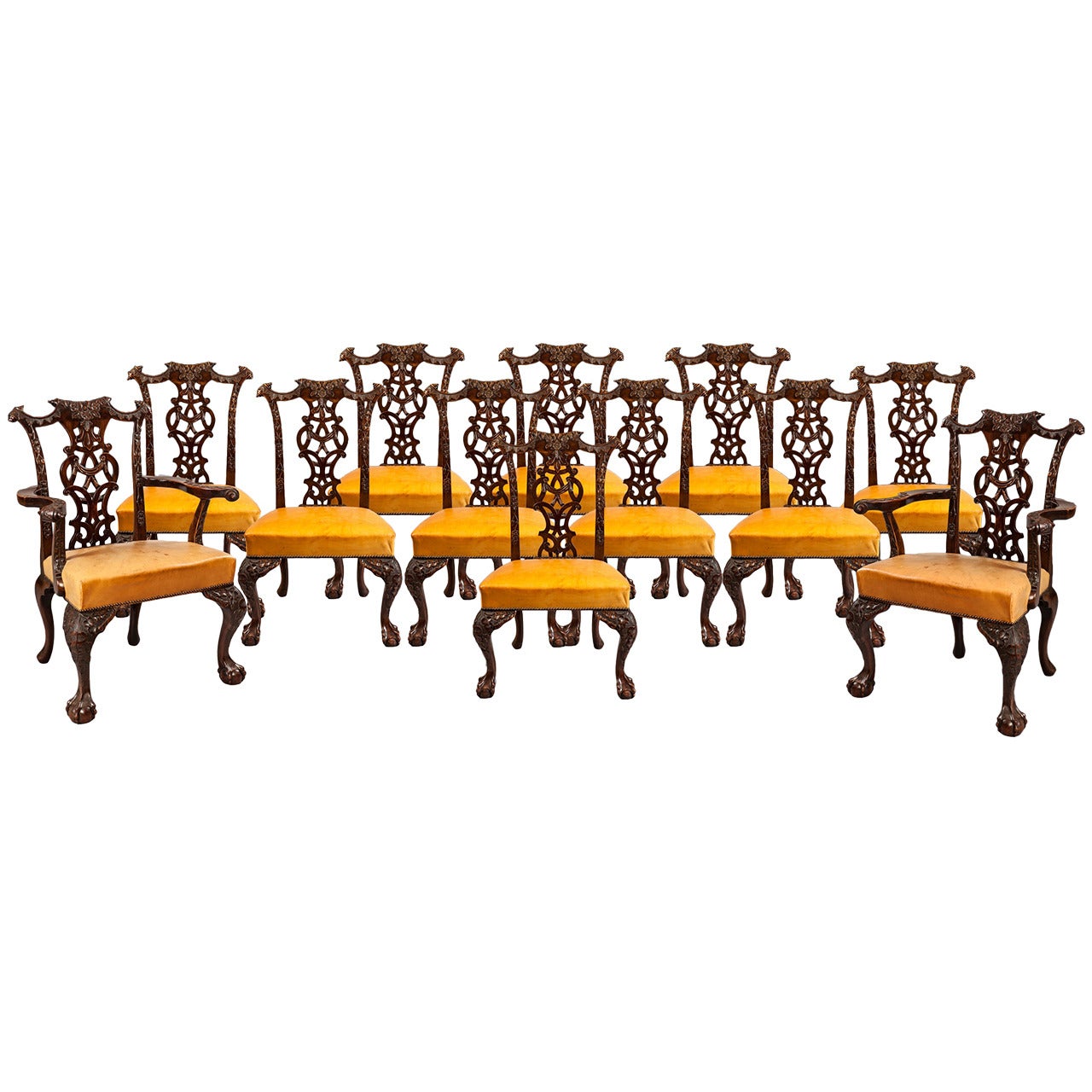 Set of 12 Mahogany Dining Chairs in the Chippendale Style