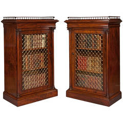 Pair of English Georgian Period Library Cabinets of Mahogany and Brass 4