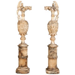 Pair of Monumental Alabaster Sculptures in the Neo-Renaissance Manner