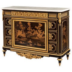 French 19th Century Japanese Black Lacquer Cabinet in the Chinoiserie Style