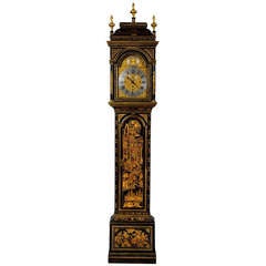18th Century Chinoiserie Black Lacquer Longcase Clock 