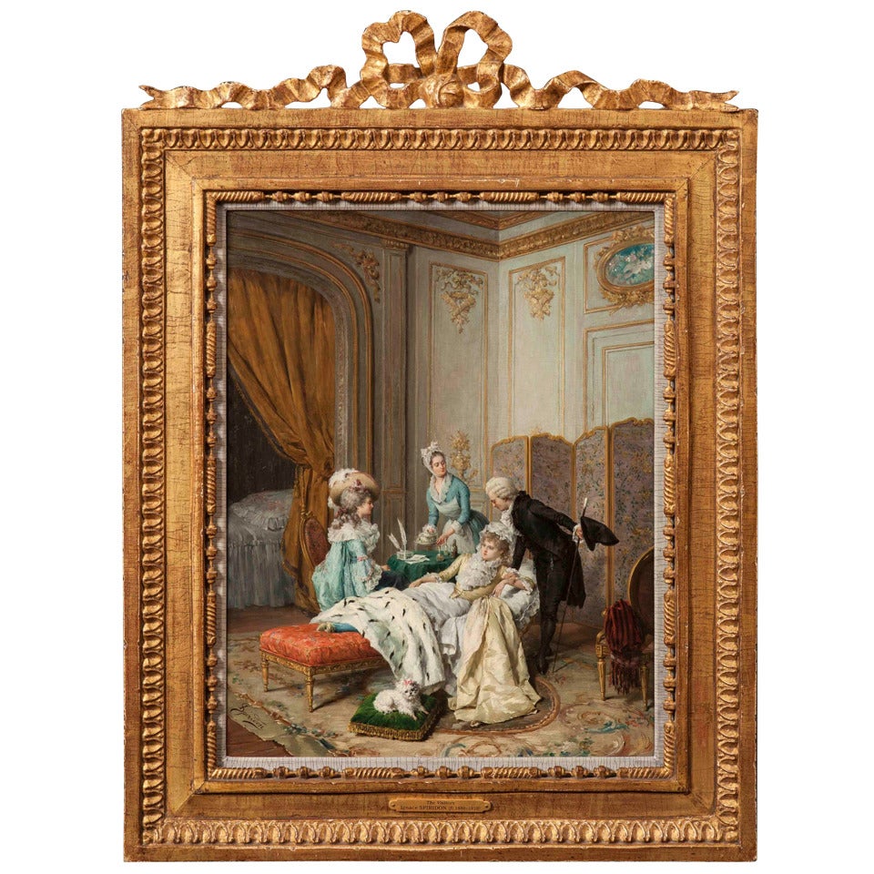 19th Century Interior Scene Painting of "The Visitors" by Ignace Spiridon 