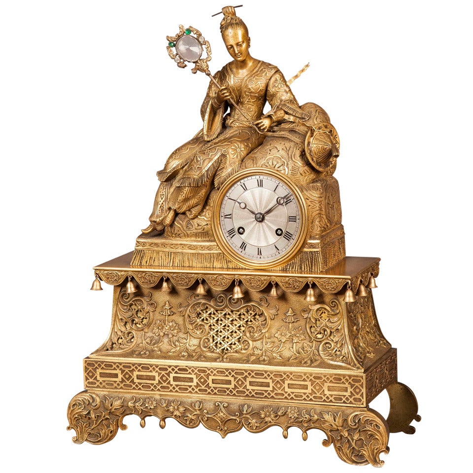 19th Century Gilt Bronze Mantle Clock in the Chinoiserie Taste