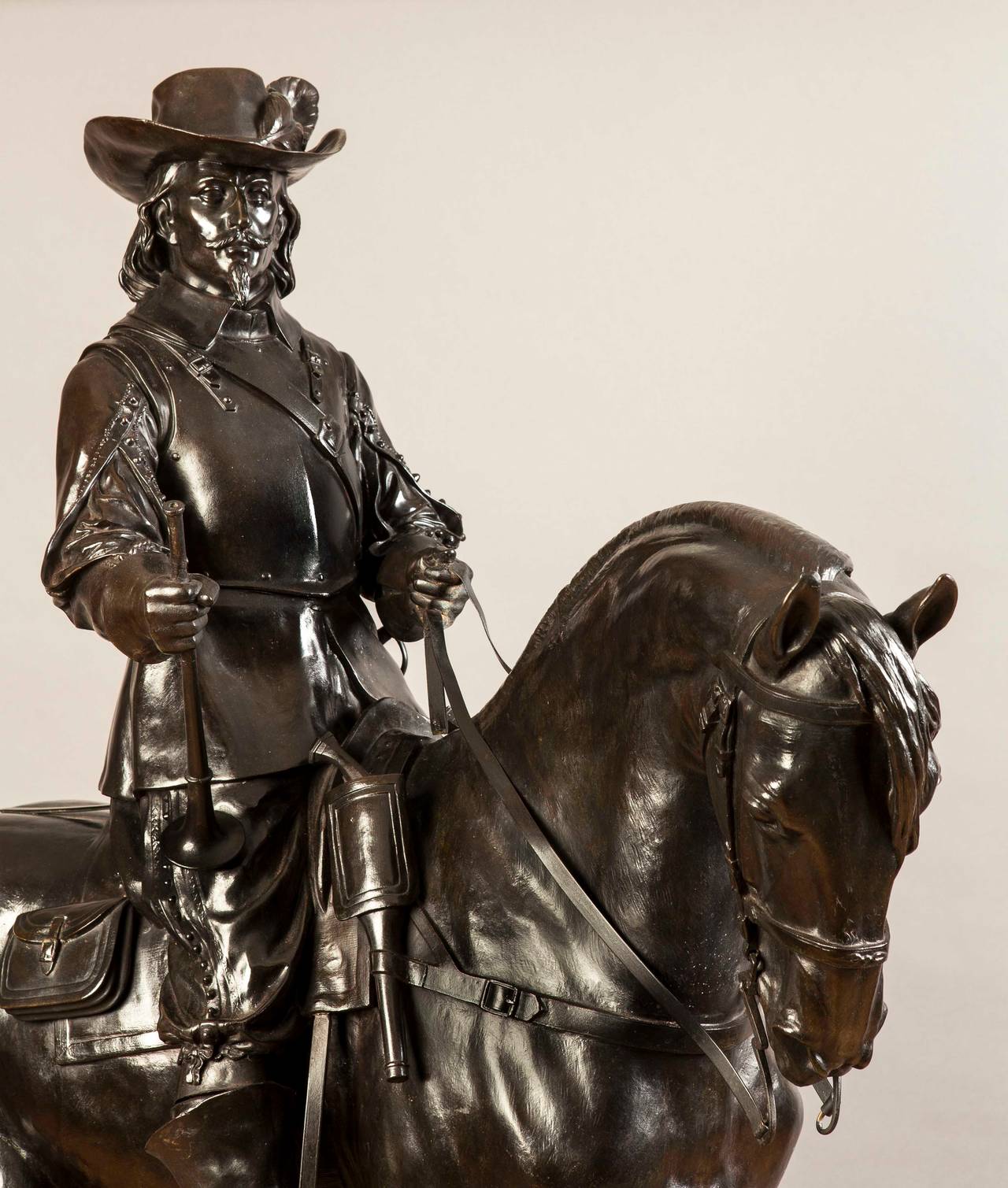 A Superb Equestrian Statue of a Musketeer, by Isidore-Jules Bonheur

Beautifully cast and planished by Hippolyte Peyrol, the fondeur, and bearing his signature, the mounted musketeer, wearing a uniform of the 1690-1710 period is astride his mount,