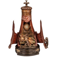Très belle et rare lampe de bureau viennoise ancienne en bronze en forme de boîte musicale