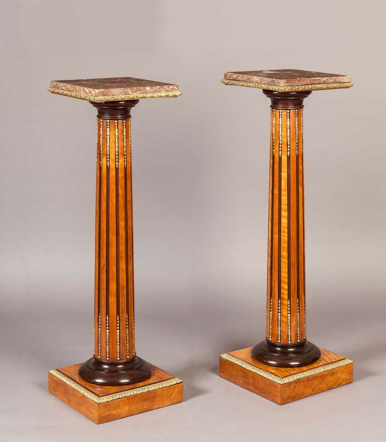 English A Pair of Antique Satinwood Pedestals