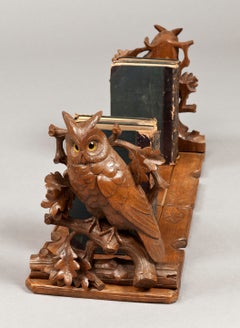 Black Forest Adjustable Book Rack with Carved Owls