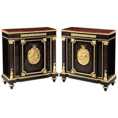 Pair of Antique Brass Inlaid Side Cabinets