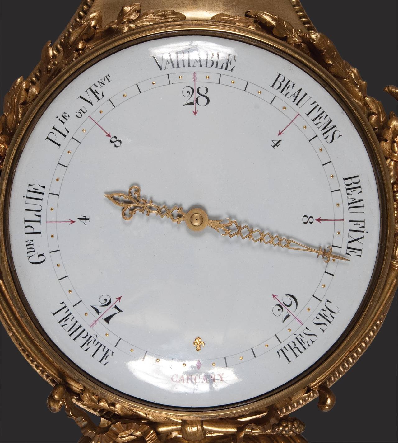 Französische Uhr und Barometer-Set aus vergoldeter Bronze und blauem und weißem Jaspisholz (Louis XVI.) im Angebot