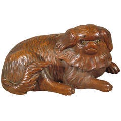 An Antique Carved Wooden Pekinese 