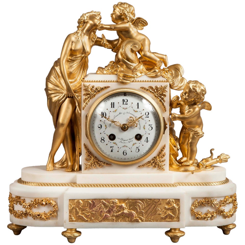 French Antique Ormolu Mantle Clock For Sale