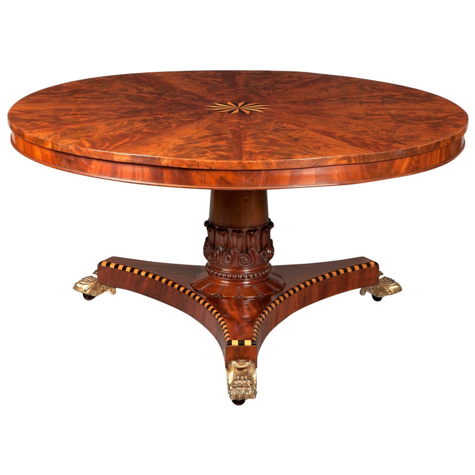 19th Century English Mahogany with Starburst and Geometric Inlay Center Table
