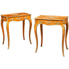 Pair of Antique Kingwood and Porcelain Side Tables 2