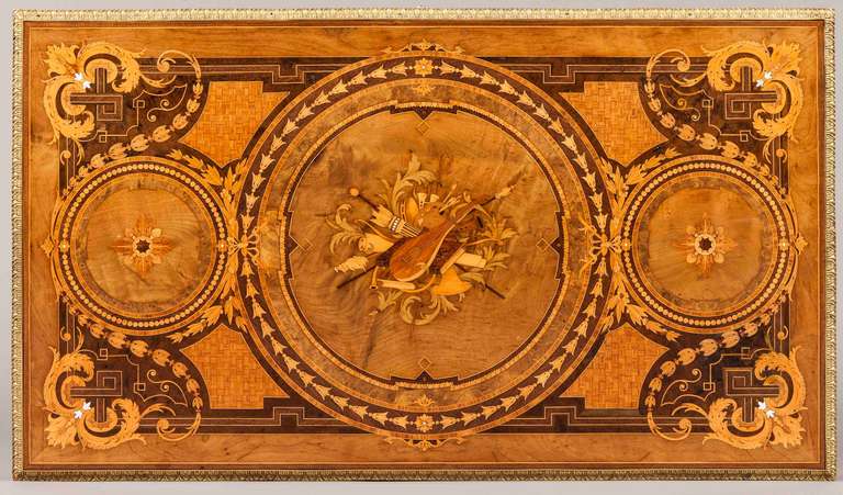 English Neoclassical Revival Marquetry and Ormolu Library Table by Howard & Sons For Sale