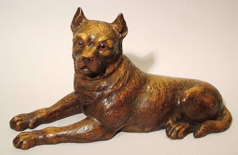 An Antique Black Forest Figure of an American Bulldog