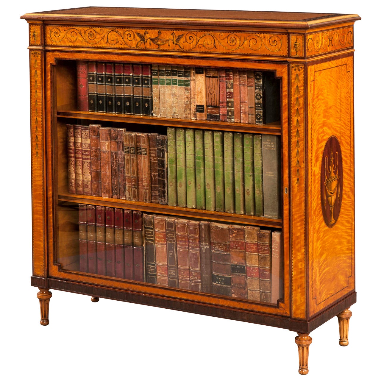 Antique Satinwood Inlaid Bookcase Cabinet