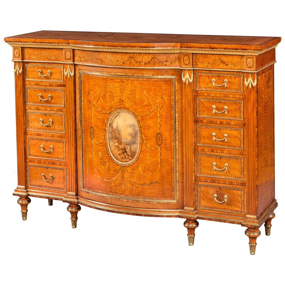 English Satinwood Side Cabinet in the Neoclassical Style, 19th Century