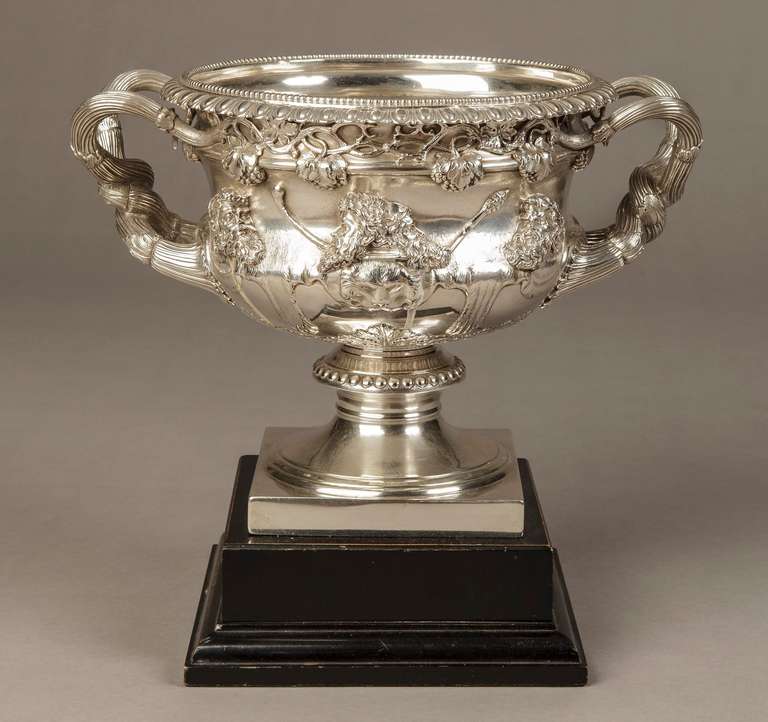 A Solid Silver model of the Warwick Vase, London Hallmarked, By Barnard & Co

An accurate and detailed reduction of the original Roman vase, weighing 64 ounces, Hallmark dated to 1902, Leopard Head London, and the marker’s mark.