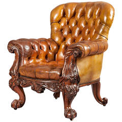 Antique Gentleman’s Leather Library Chair Firmly Attributed to Gillows of Lancaster