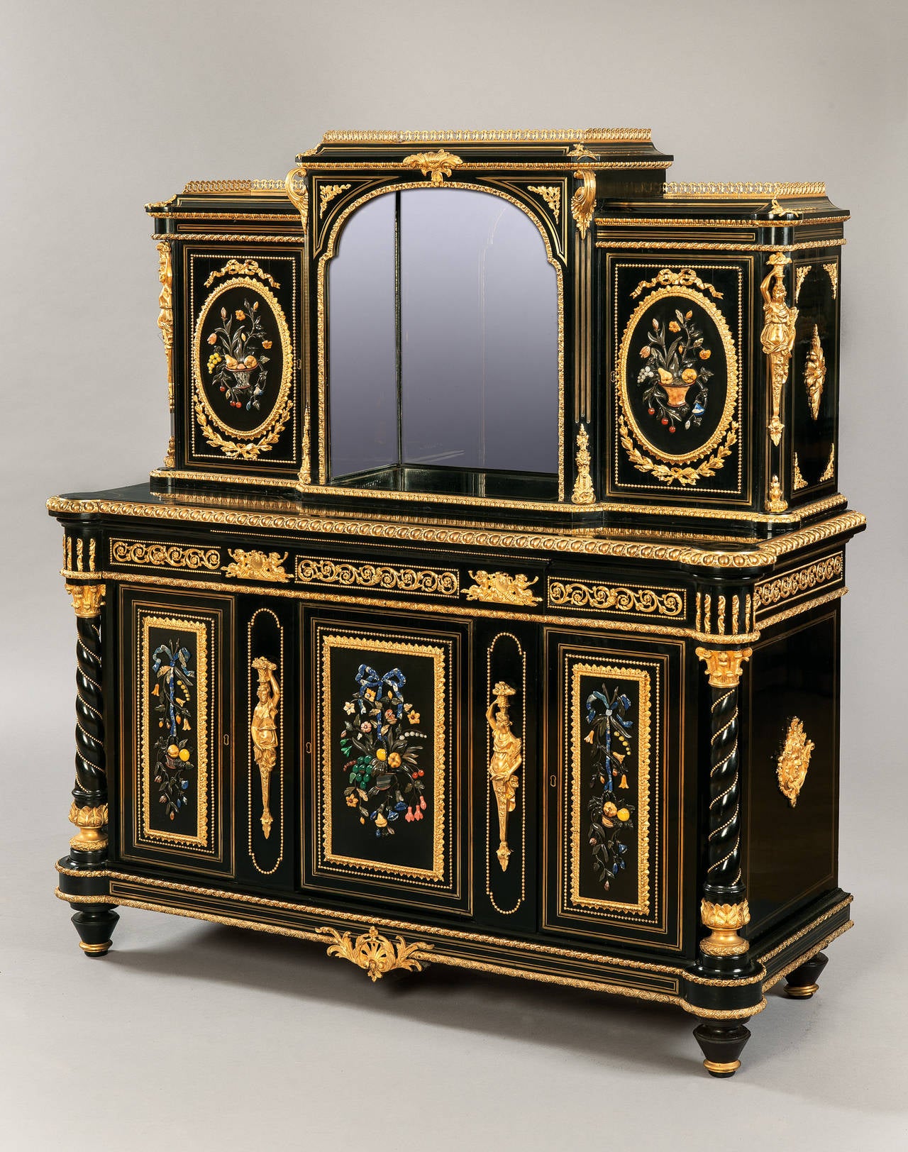 French Ebonized and Hardstone Cabinet in the Italian Renaissance Style In Excellent Condition In London, GB